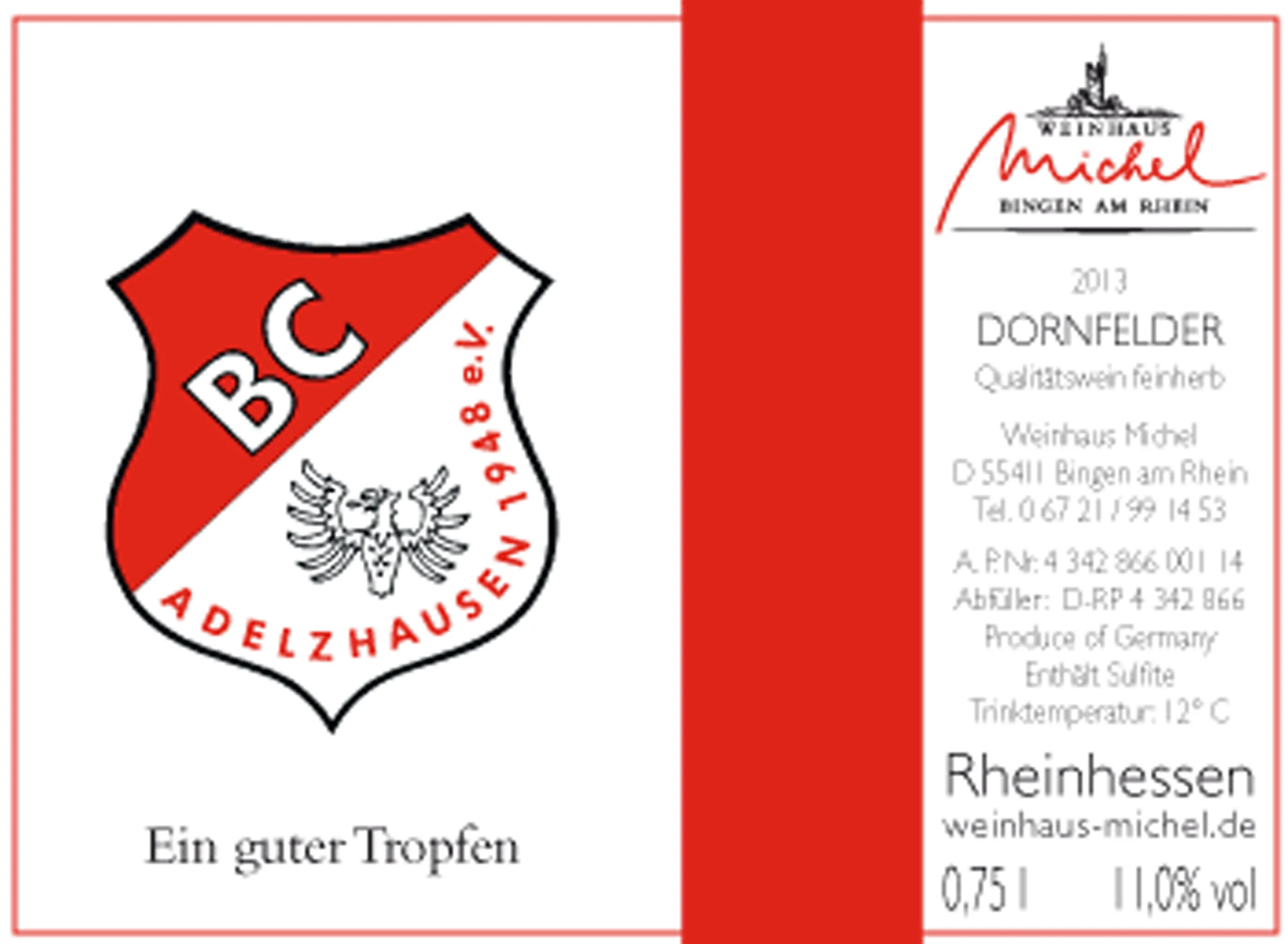 Beispiel: Vereins-Weinetikett mit Logo des BC Adelzhausen